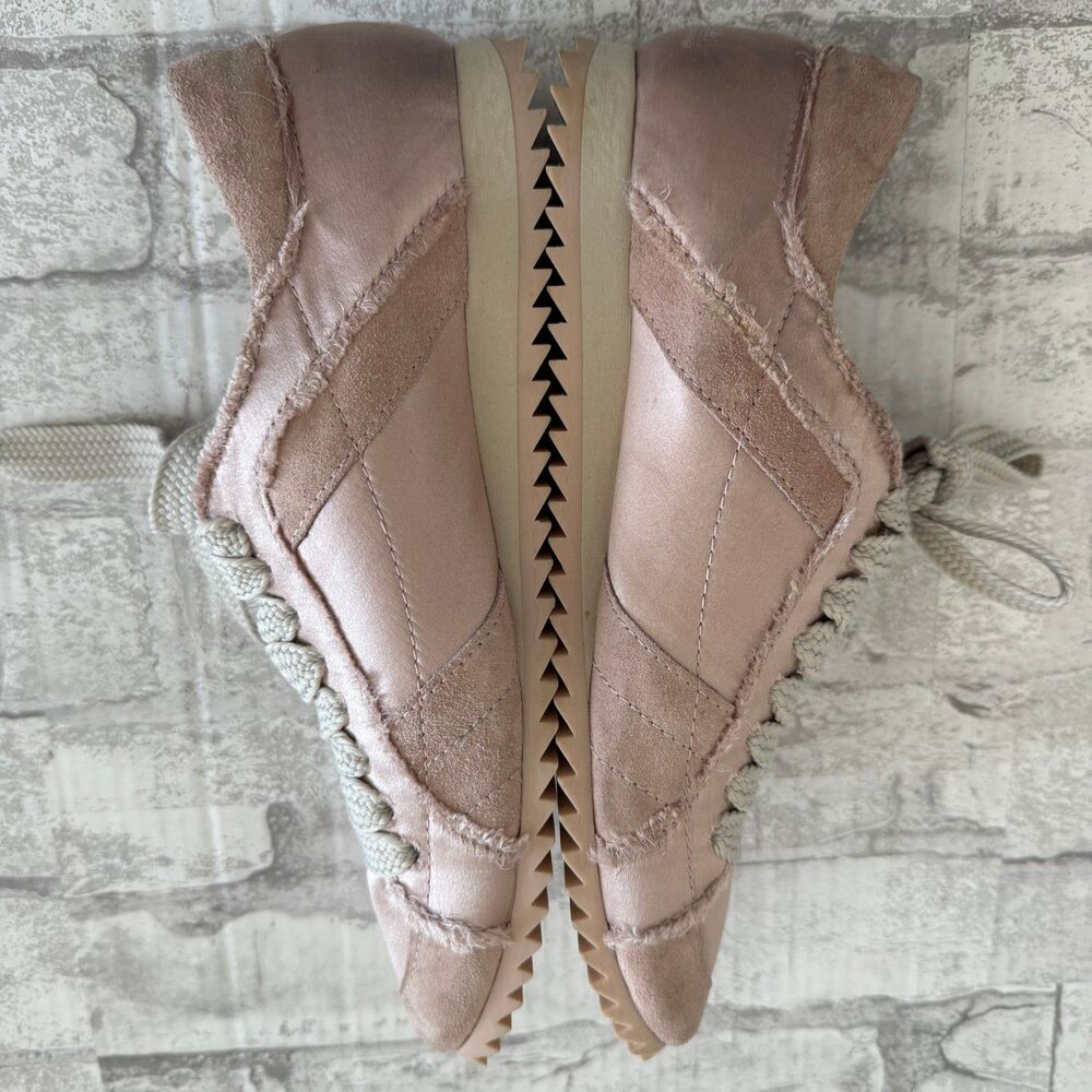 Pedro Garcia Cristina Dusty Blush Suede Silk Satin Frayed Luxe Sneakers Sz 37.5 - Picture 8 of 10